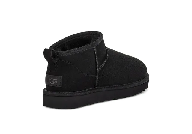 UGG Classic Mini Black Suede Shearling-Lined Snow Boots 14
