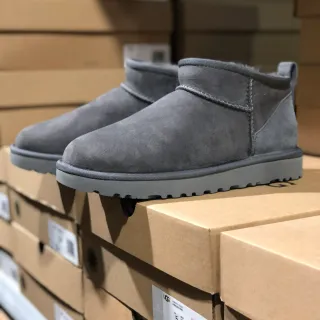 UGG Classic Mini Bottes de Neige en Daim Gris Doublées de Shearling