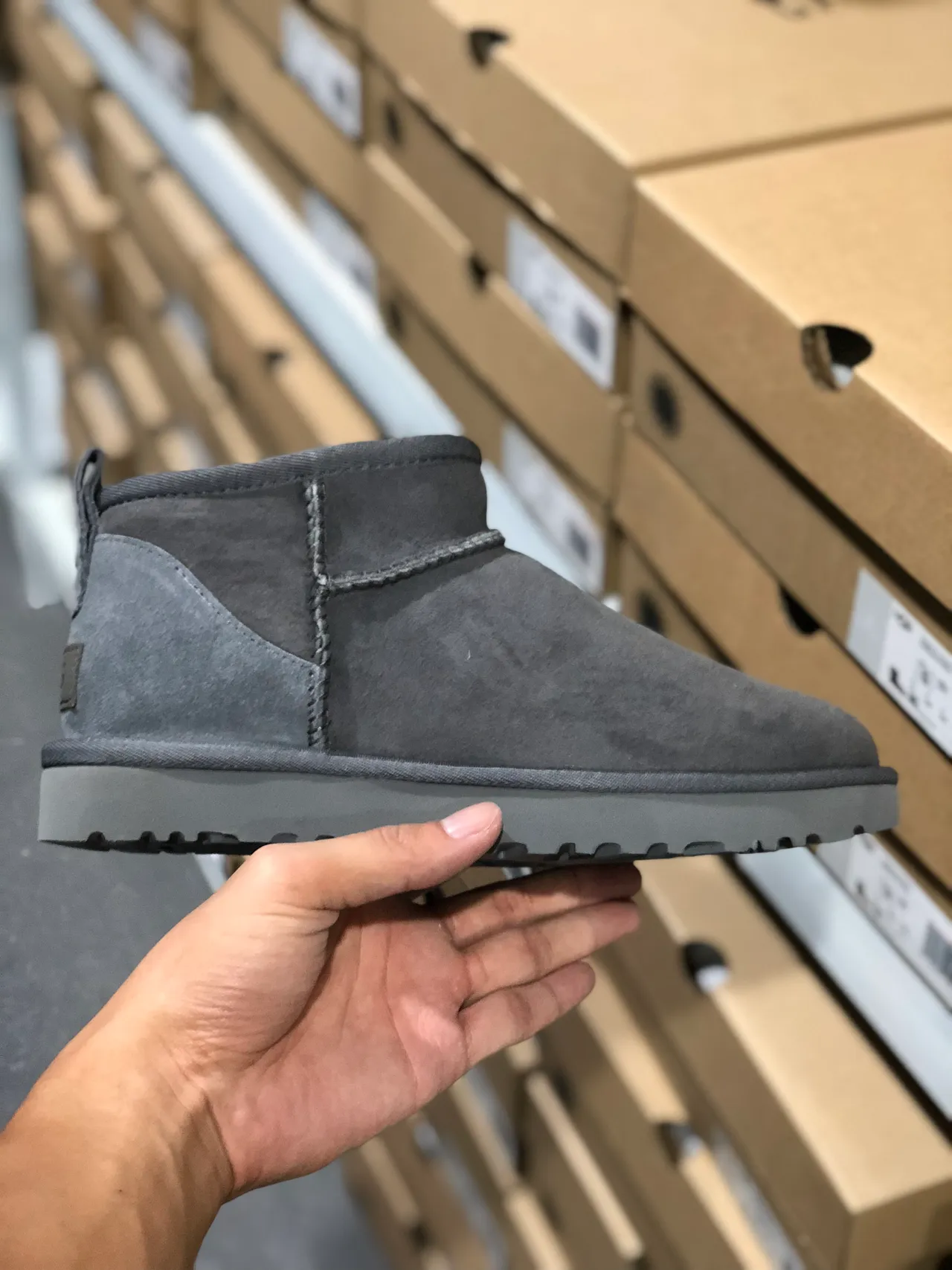UGG Classic Mini Gray Suede Shearling-Lined Snow Boots 2