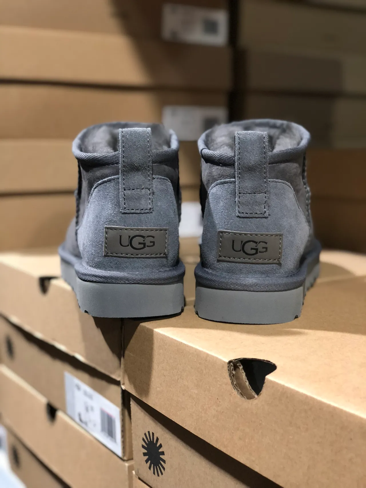 UGG Classic Mini Gray Suede Shearling-Lined Snow Boots 3