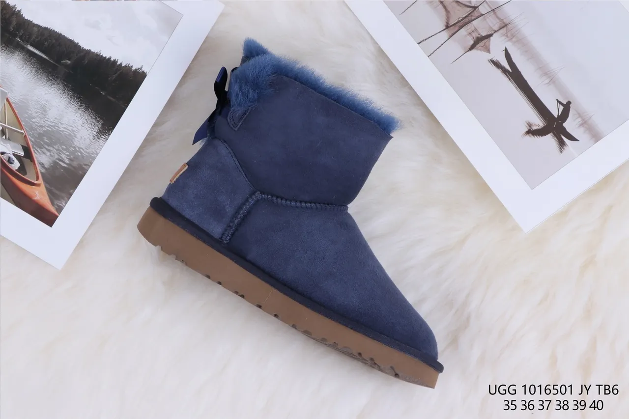 UGG Classic Mini Navy Shearling-Lined Snow Boots 6