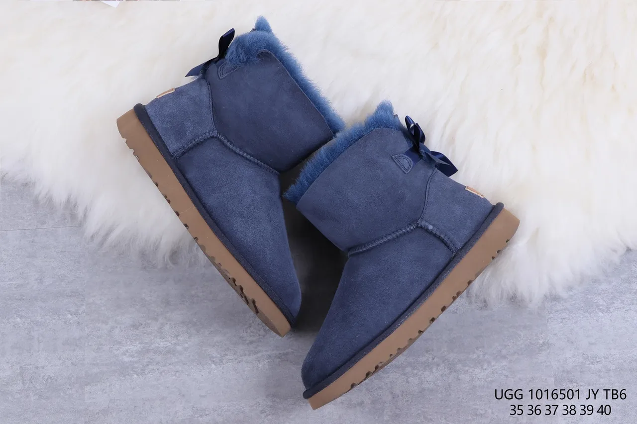 UGG Classic Mini Navy Shearling-Lined Snow Boots 7