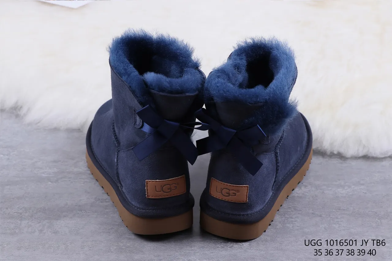 UGG Classic Mini Navy Shearling-Lined Snow Boots 8