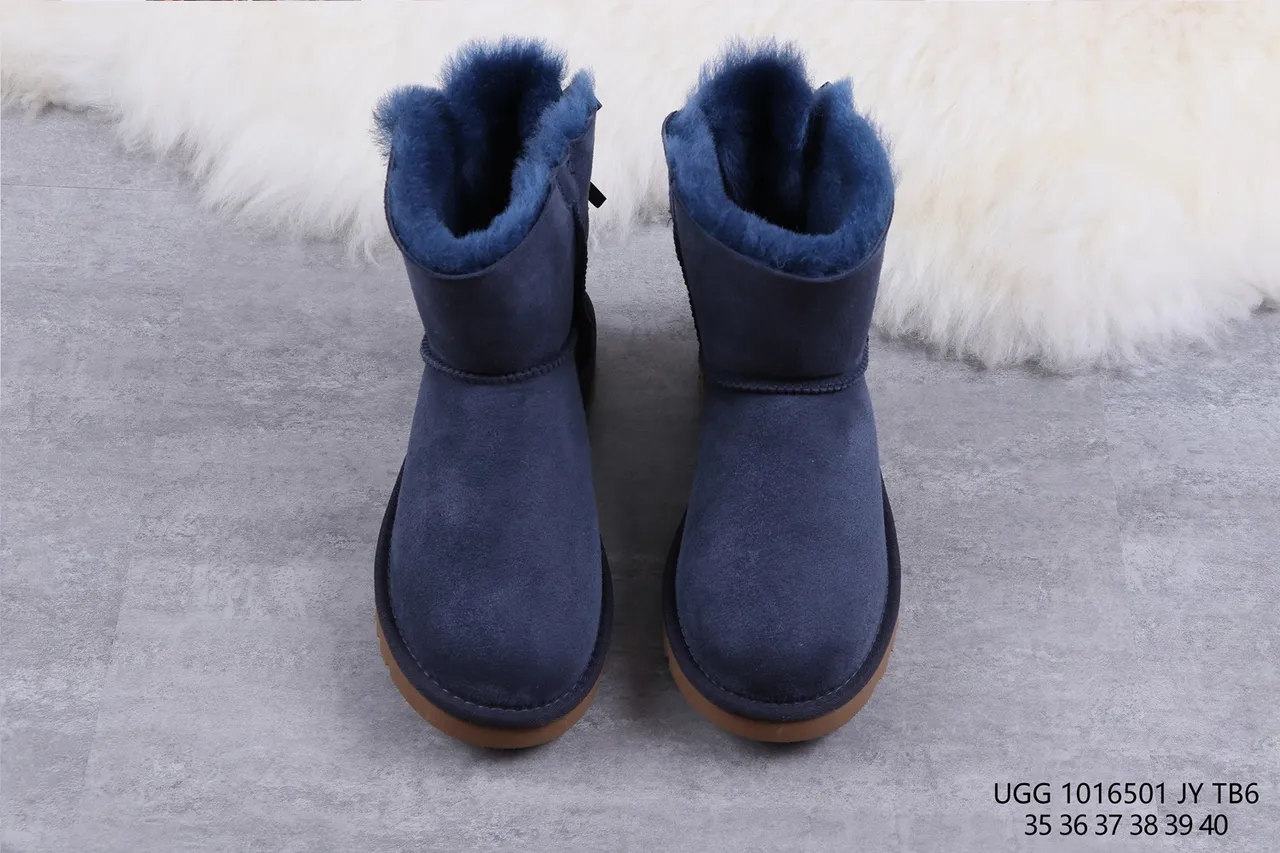 UGG Classic Mini Navy Shearling-Lined Snow Boots 9