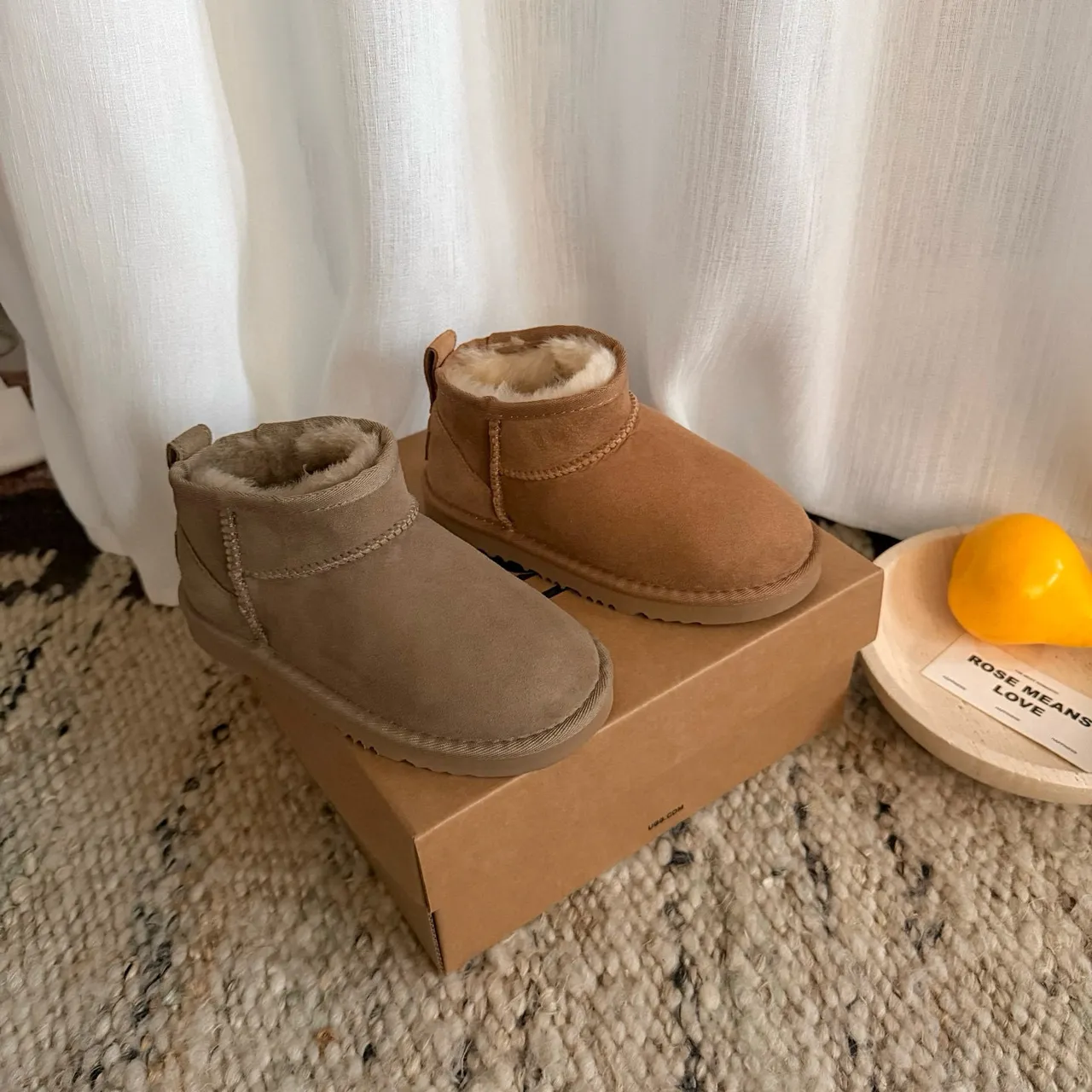 UGG Classic Mini Tan Suede Shearling-Lined Snow Boots 4