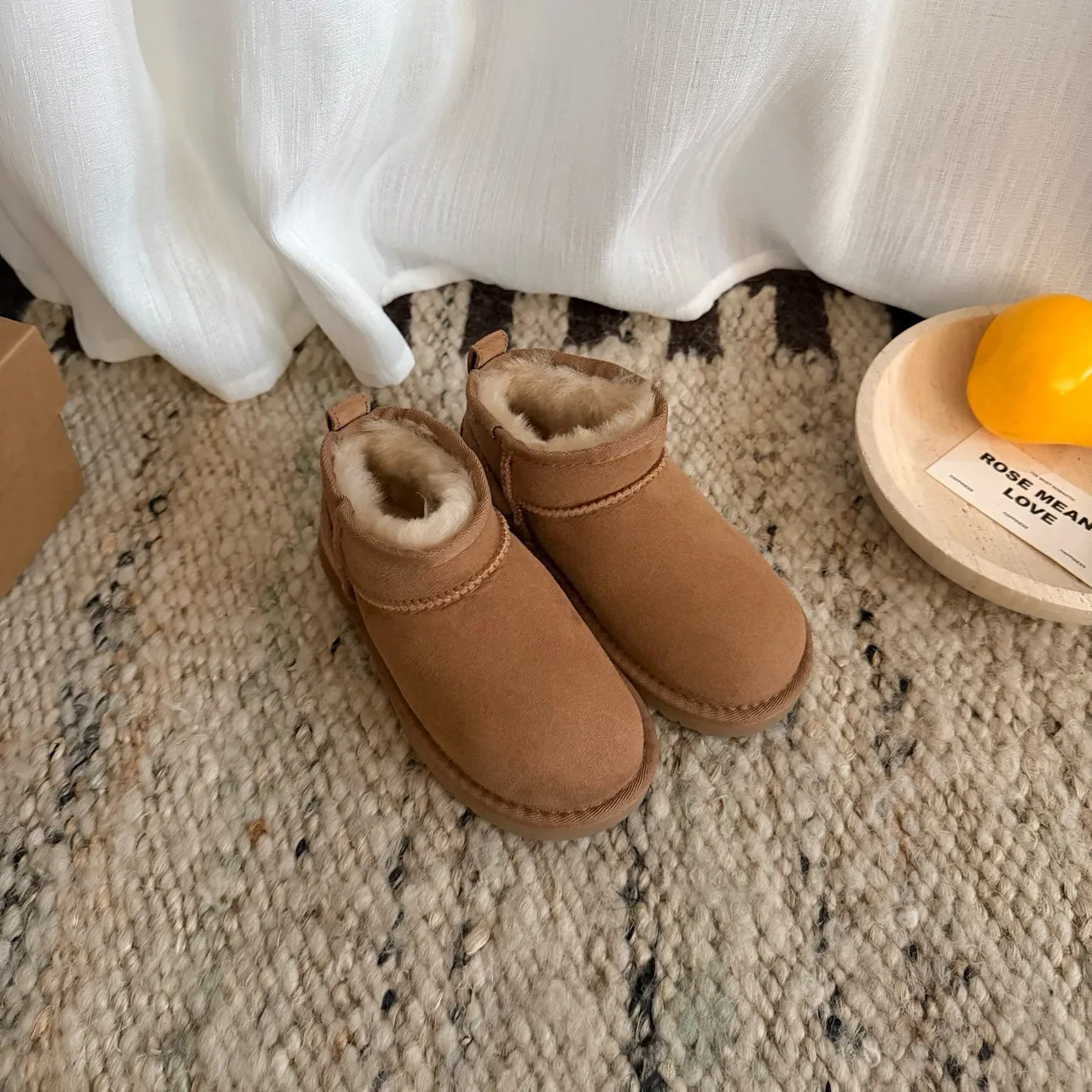 UGG Classic Mini Tan Suede Shearling-Lined Snow Boots 7