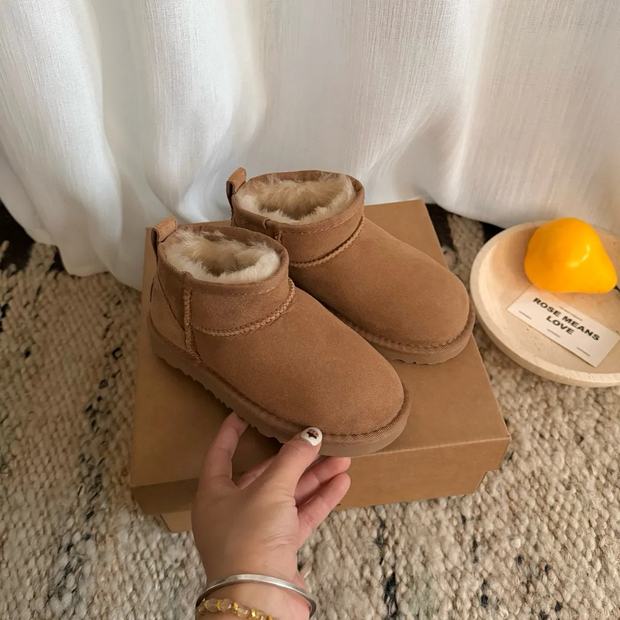 UGG Classic Mini Tan Suede Shearling-Lined Snow Boots 8