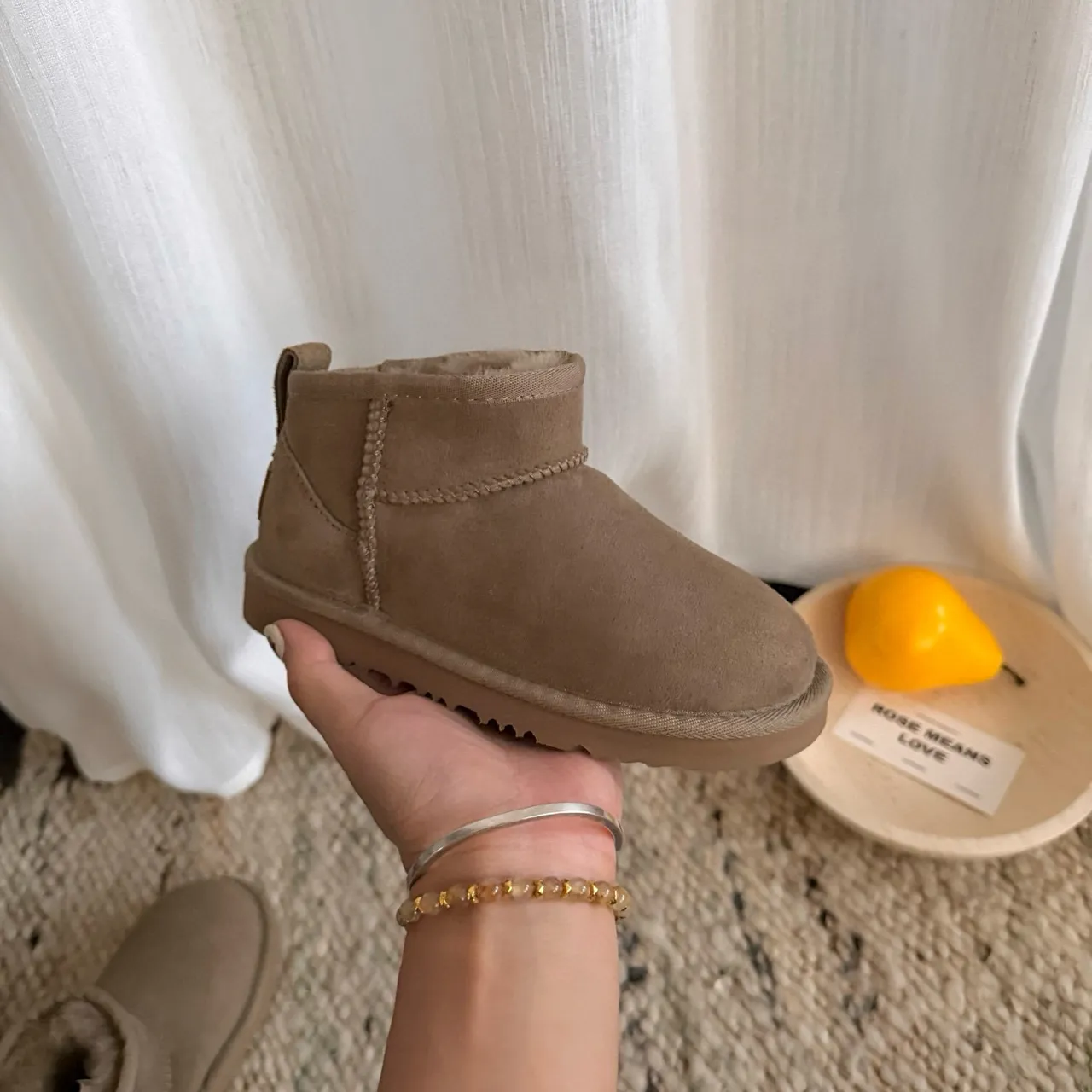 UGG Classic Mini Tan Suede Shearling-Lined Snow Boots 12