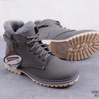 UGG Gray Beige Lace-Up Shearling-Lined Ankle Boots
