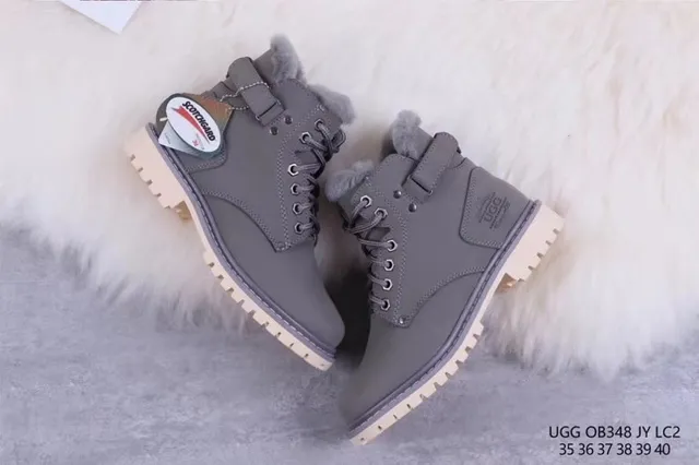 UGG Gray Beige Lace-Up Shearling-Lined Ankle Boots 6