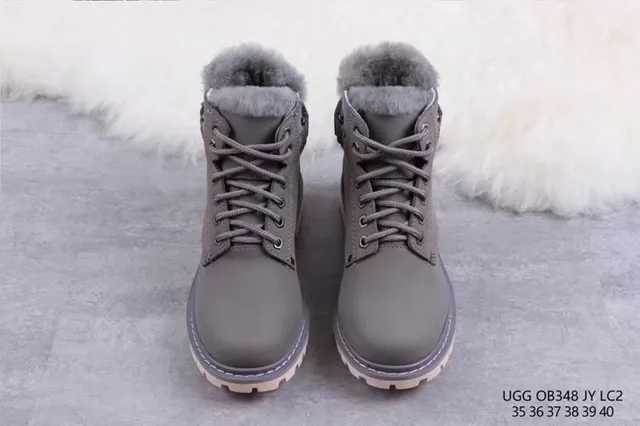 UGG Gray Beige Lace-Up Shearling-Lined Ankle Boots 8