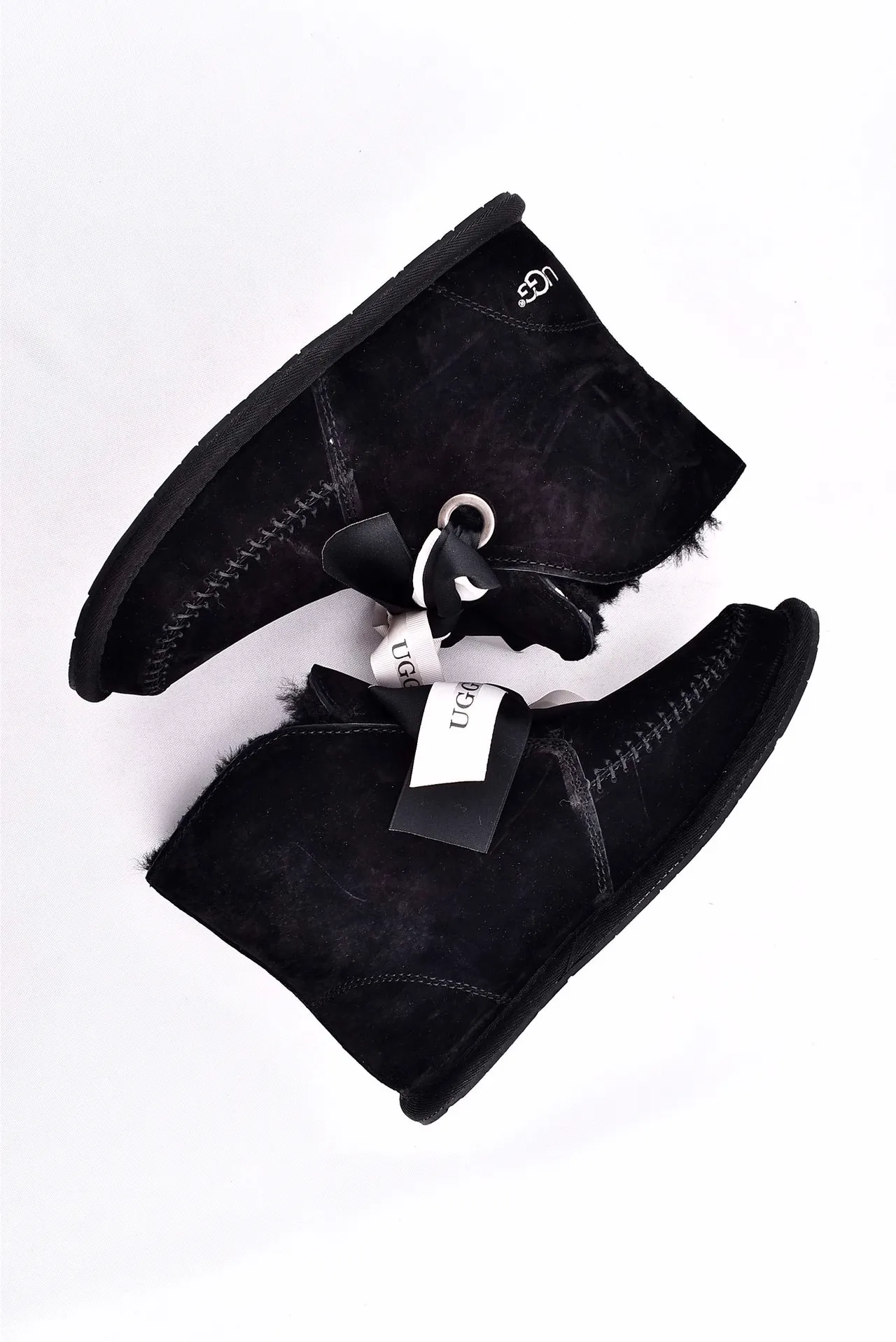 UGG Mini Bailey Button Bling Black Suede Ankle Boots 12