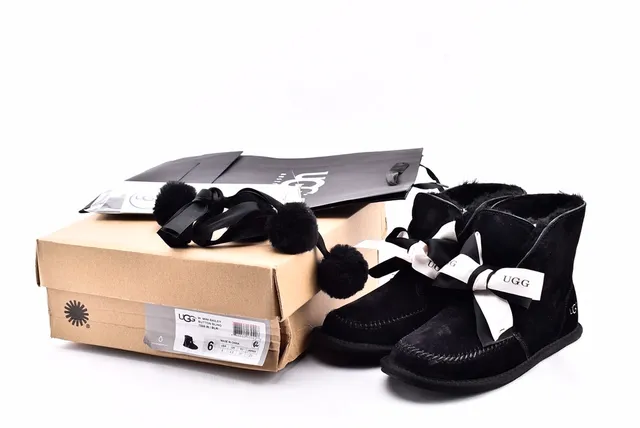 UGG Mini Bailey Button Bling Black Suede Ankle Boots 15