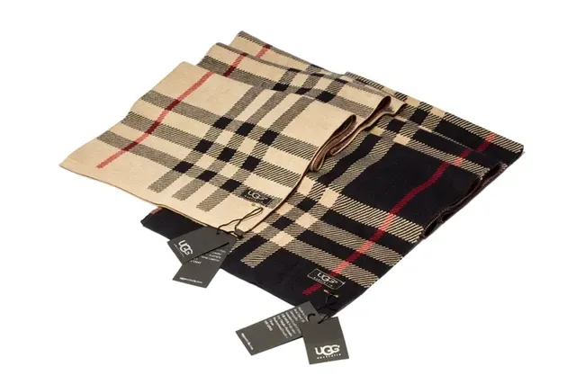 UGG Plaid Beige Black Red Cashmere Scarf 2