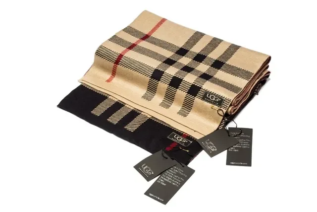 UGG Plaid Beige Black Red Cashmere Scarf 3
