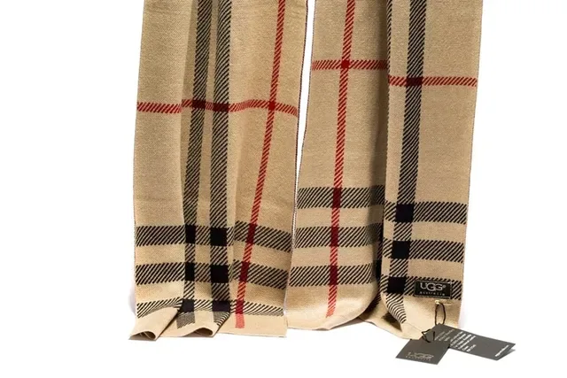 UGG Plaid Beige Black Red Cashmere Scarf 4