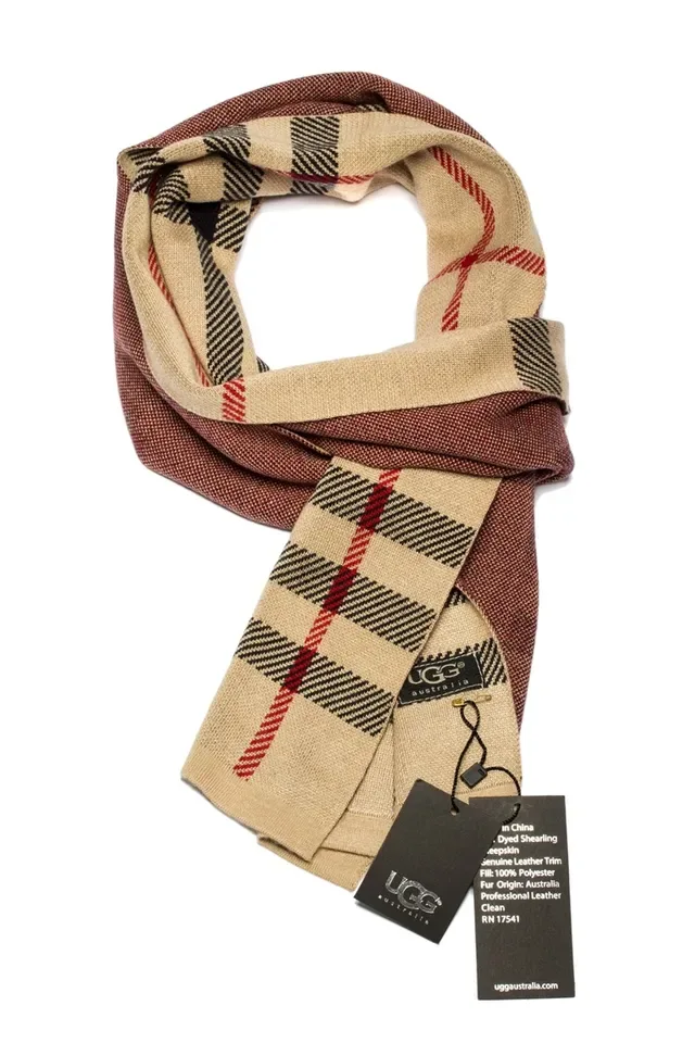 UGG Plaid Beige Black Red Cashmere Scarf 5