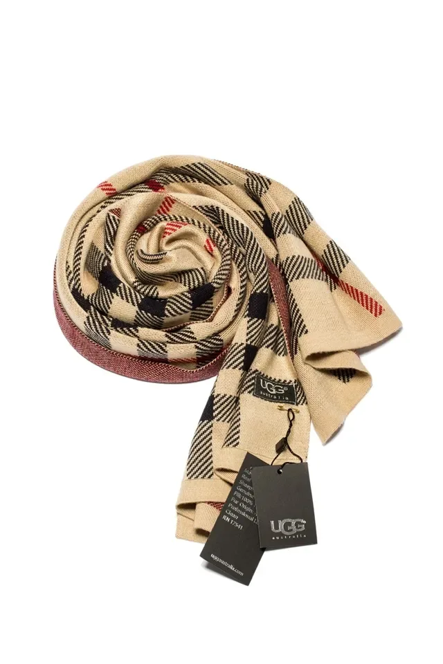 UGG Plaid Beige Black Red Cashmere Scarf 6