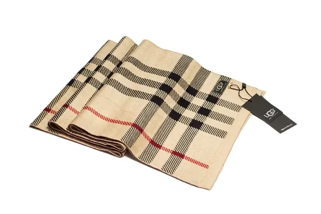 UGG Plaid Beige Black Red Cashmere Scarf 11