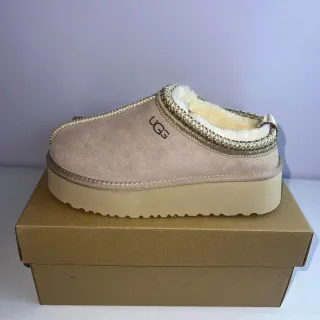 UGG Tasman بيج ذهبي كعب منصة مبطن بشري الغنم حذاء كاجوال