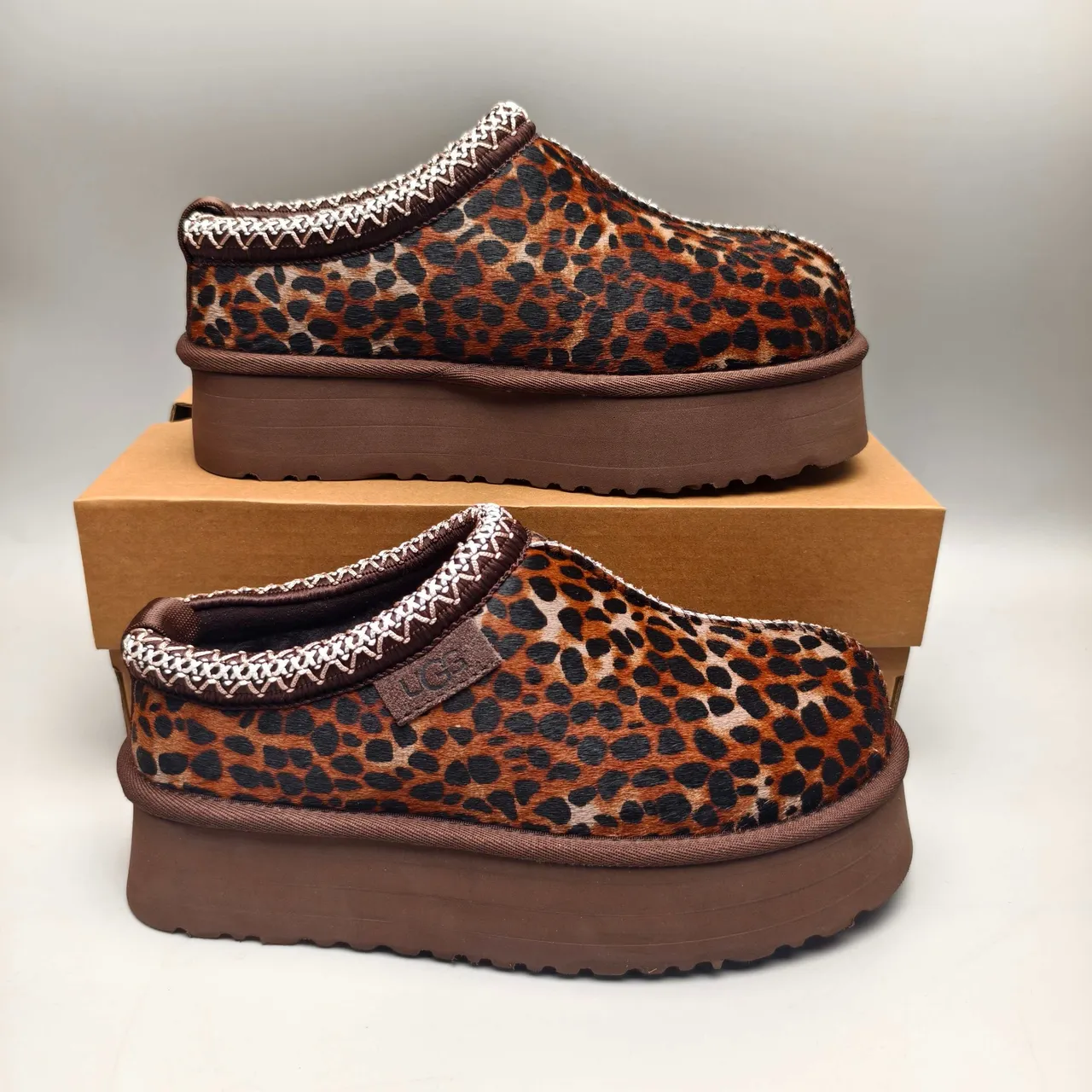 UGG Tasman Brown Multicolor Leopard-Print Shearling-Textured Casual Shoes 5