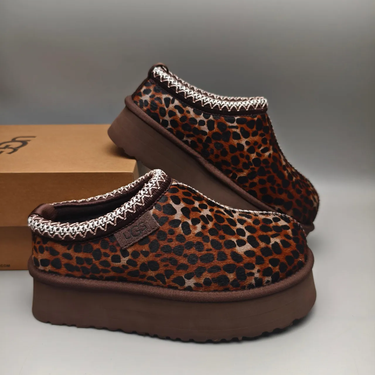 UGG Tasman Brown Multicolor Leopard-Print Shearling-Textured Casual Shoes 6