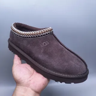 UGG Tasman بني أبيض جلد علوي مضفر حافة كولار أحذية كاجوال