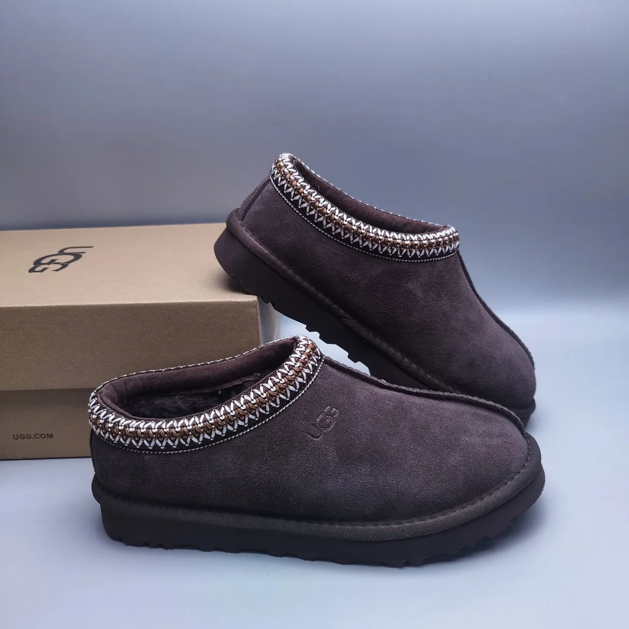 UGG Tasman Marron Blanc Daim Supérieur Borde Tressé Col Chaussures Casual 4