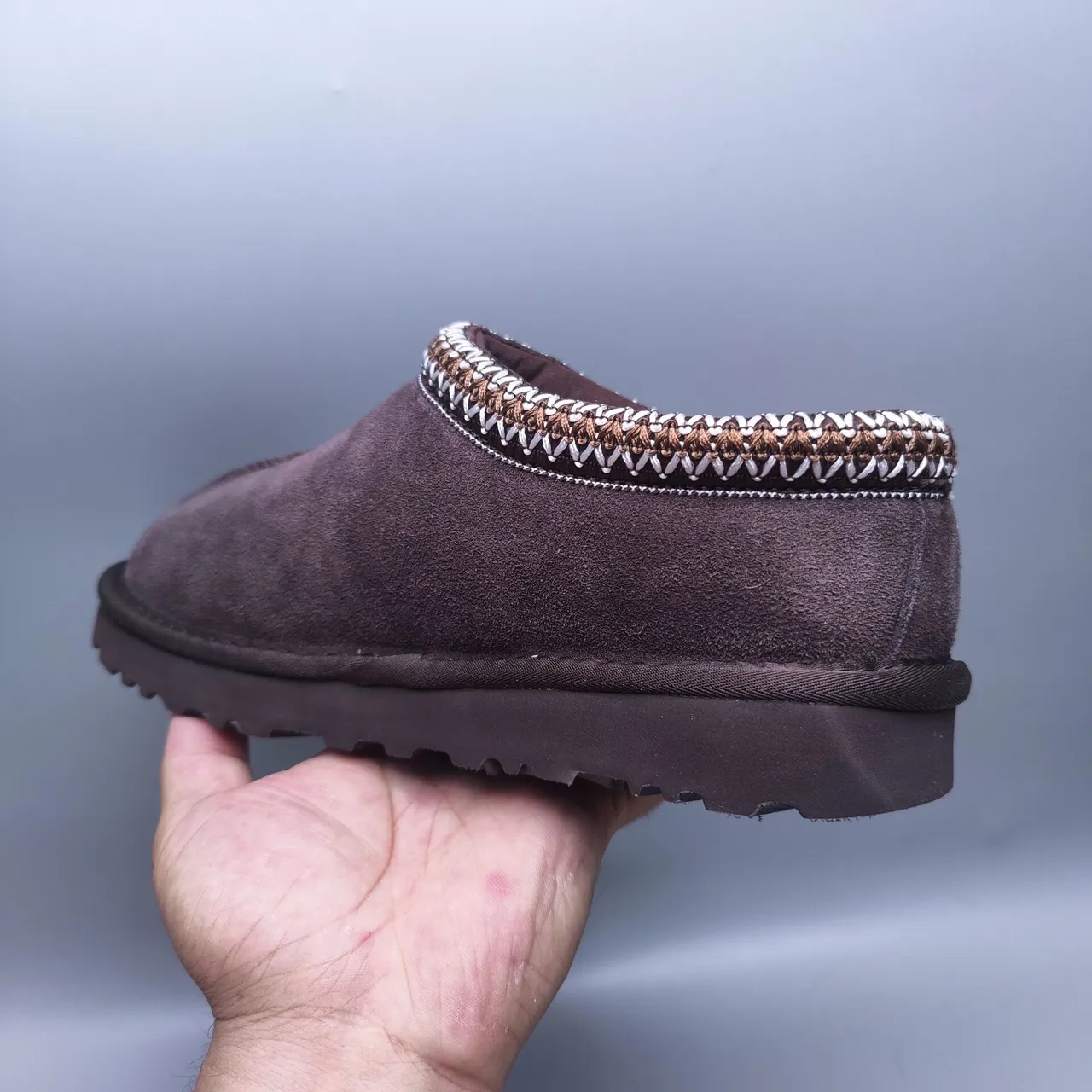 UGG Tasman Marron Blanc Daim Supérieur Borde Tressé Col Chaussures Casual 5