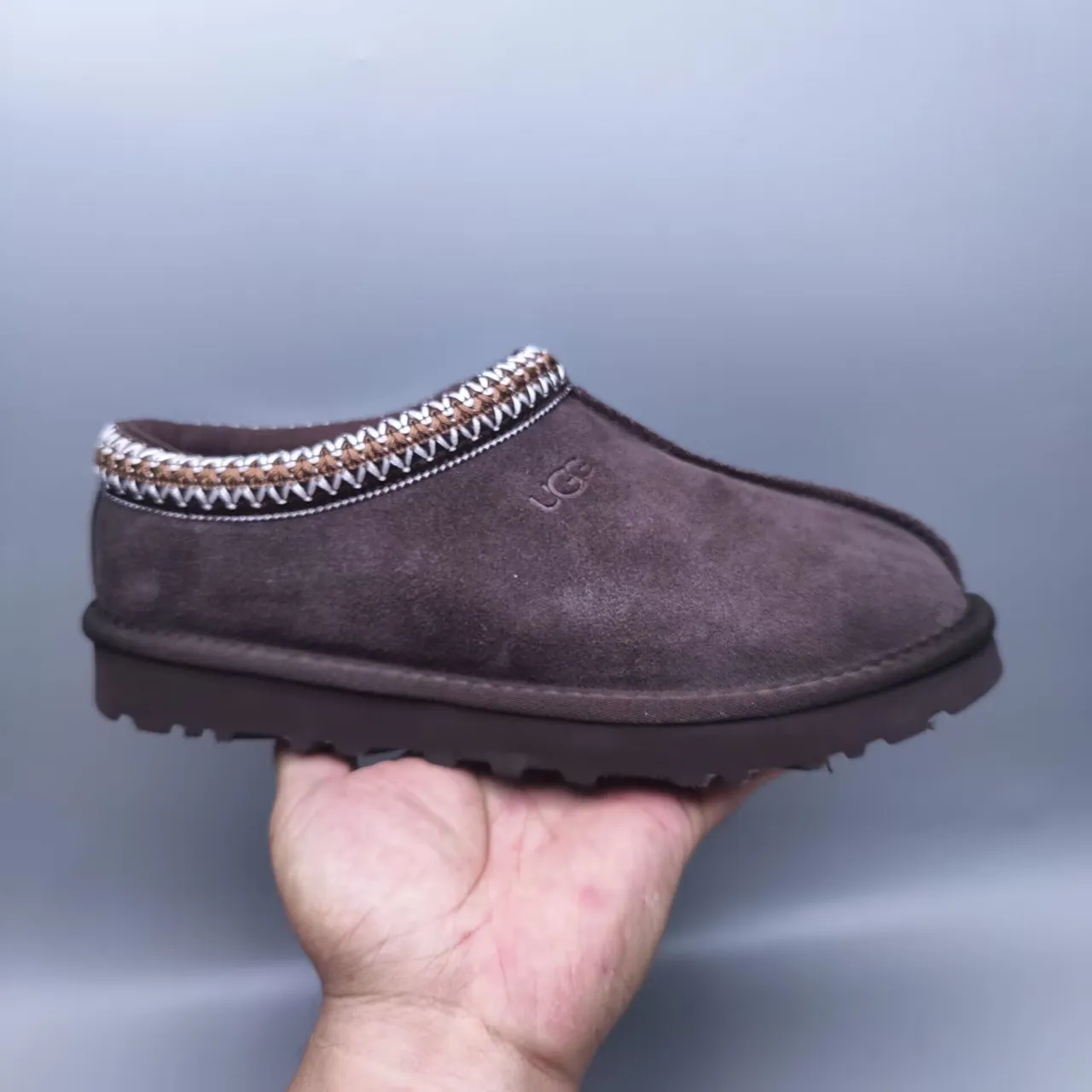 UGG Tasman Marron Blanc Daim Supérieur Borde Tressé Col Chaussures Casual 6