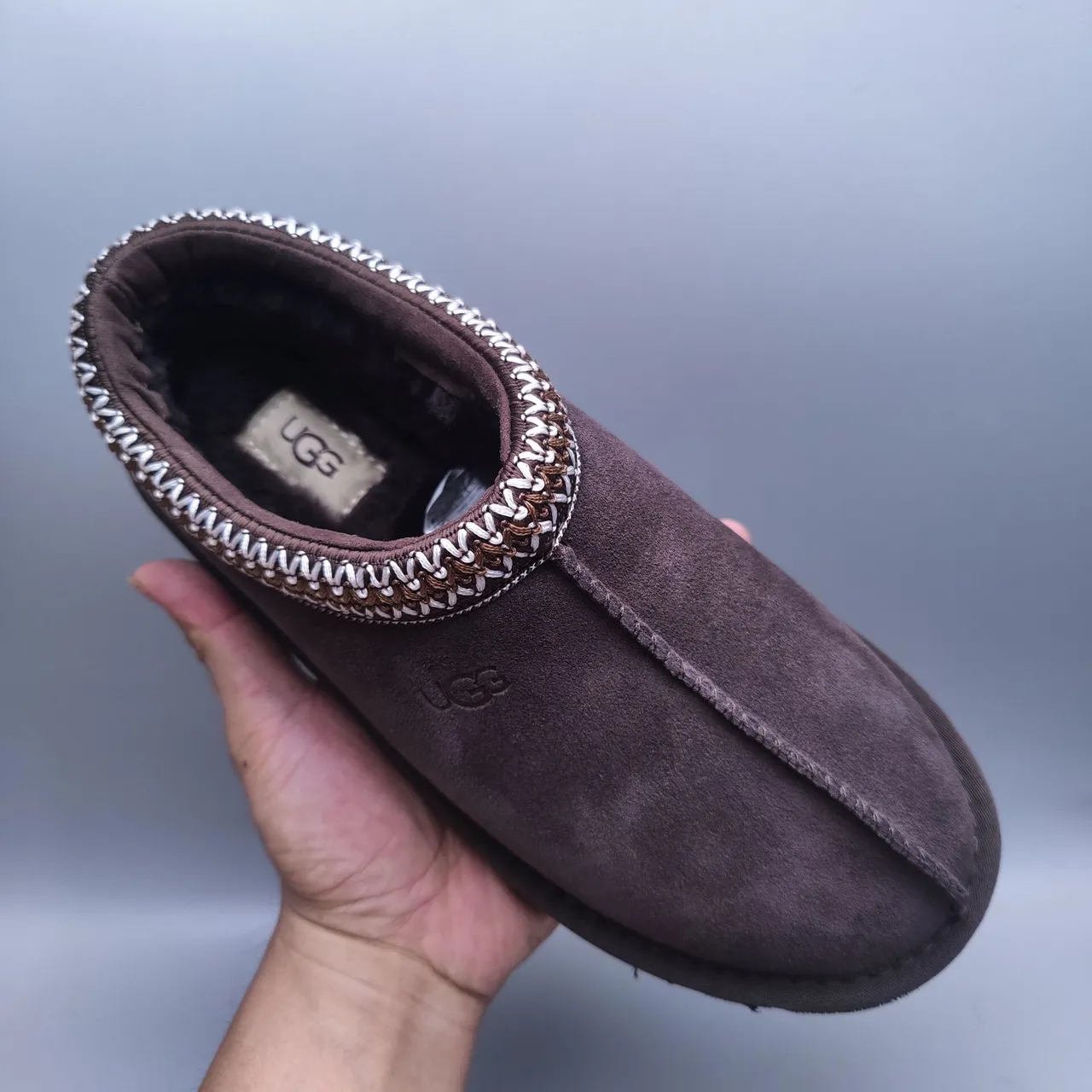 UGG Tasman Marron Blanc Daim Supérieur Borde Tressé Col Chaussures Casual 7