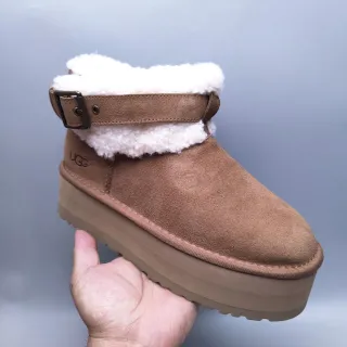 UGG Tasman Brown White Suede Upper Shearling-Lined Cuff Snow Boots