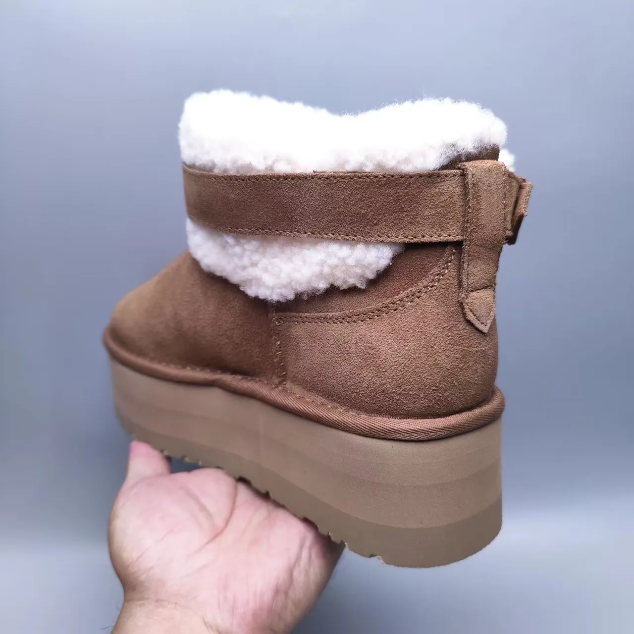 UGG Tasman Brown White Suede Upper Shearling-Lined Cuff Snow Boots 3