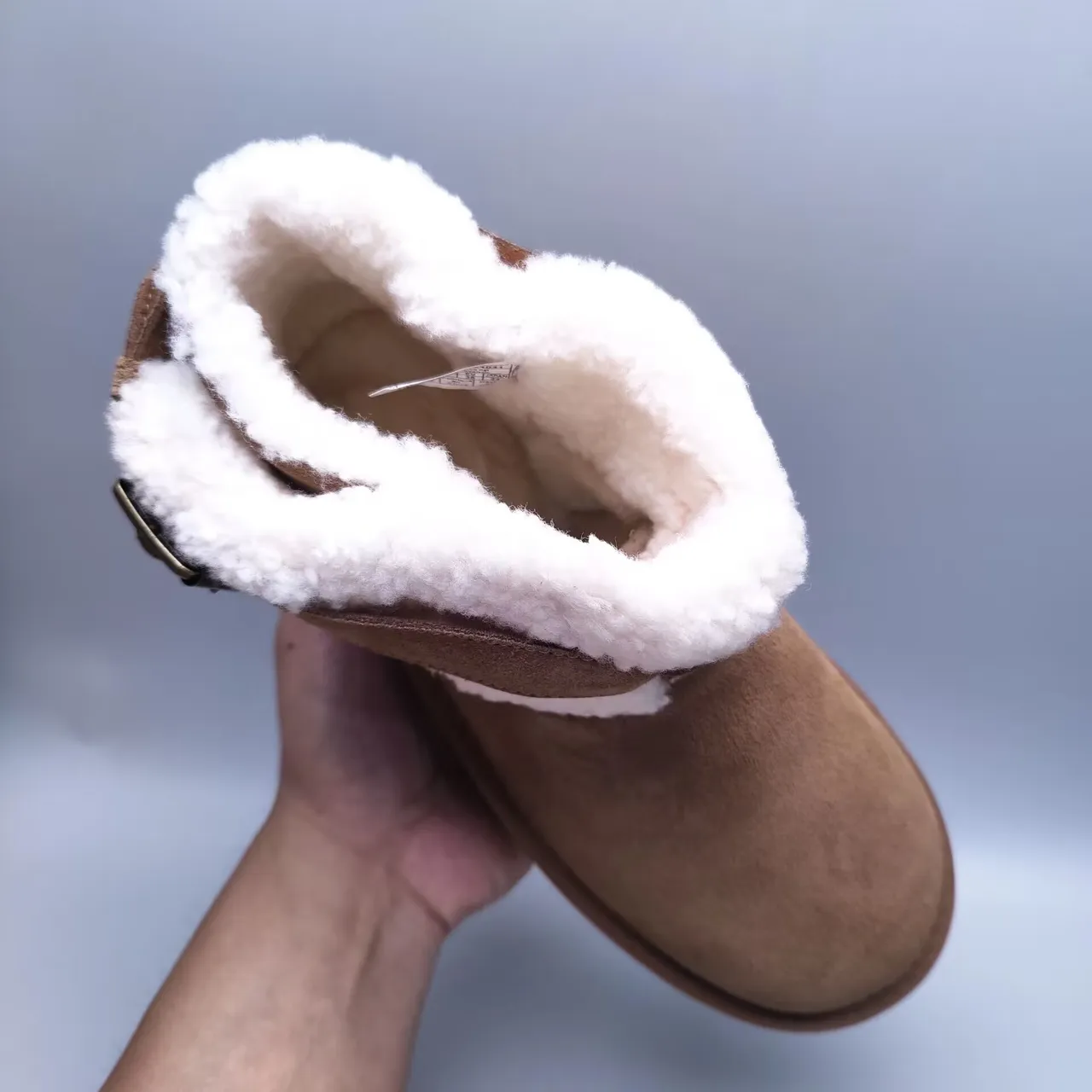 UGG Tasman Brown White Suede Upper Shearling-Lined Cuff Snow Boots 4