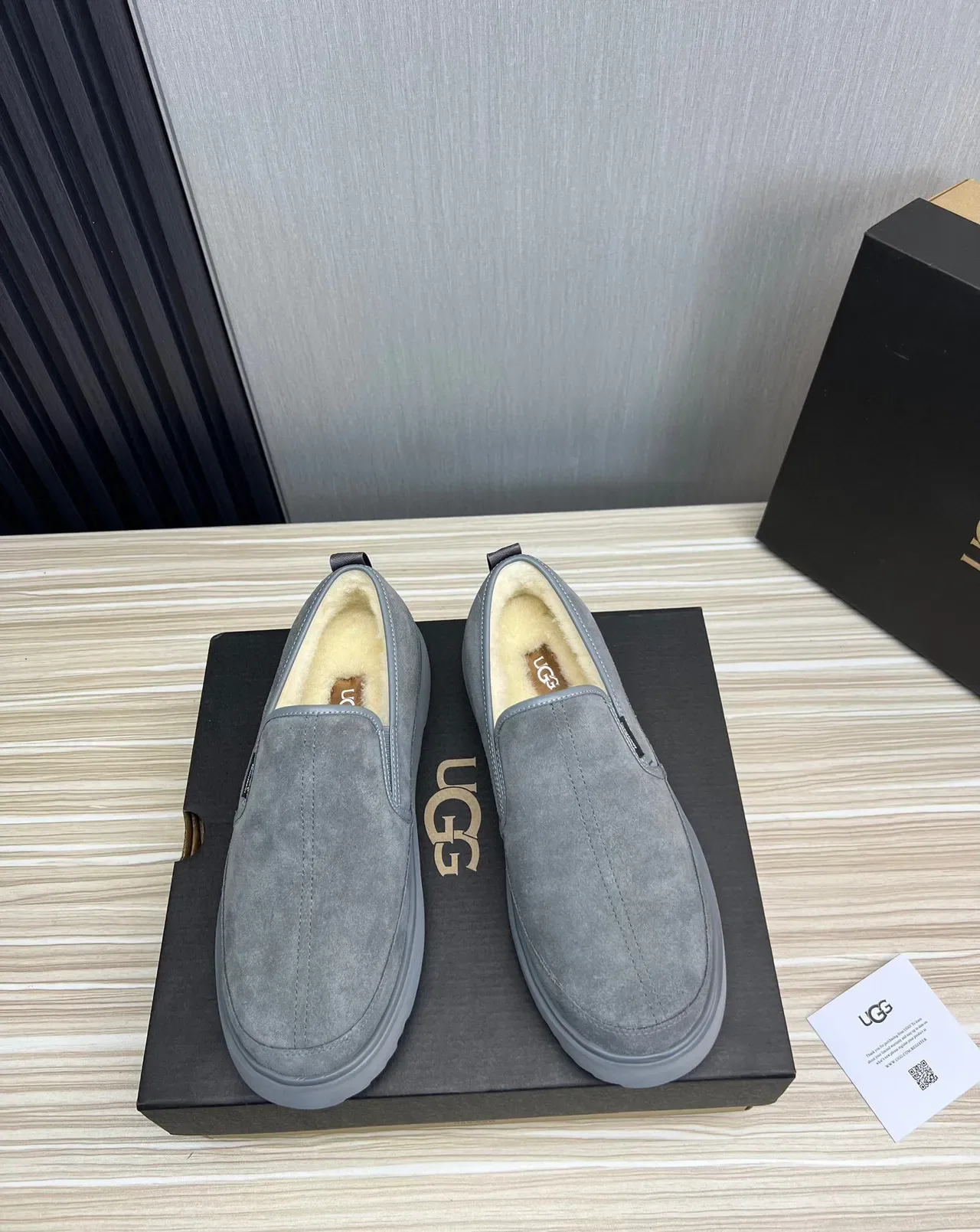 UGG Tasman Gray Suede Shearling-Lined Slip-On Loafers 2