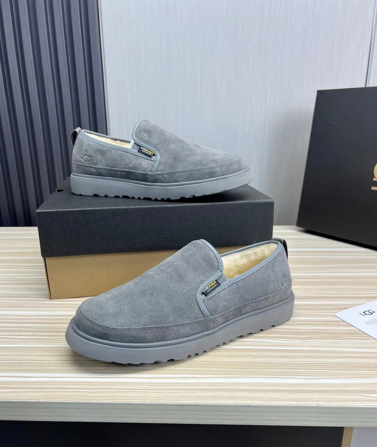 UGG Tasman Gray Suede Shearling-Lined Slip-On Loafers 3