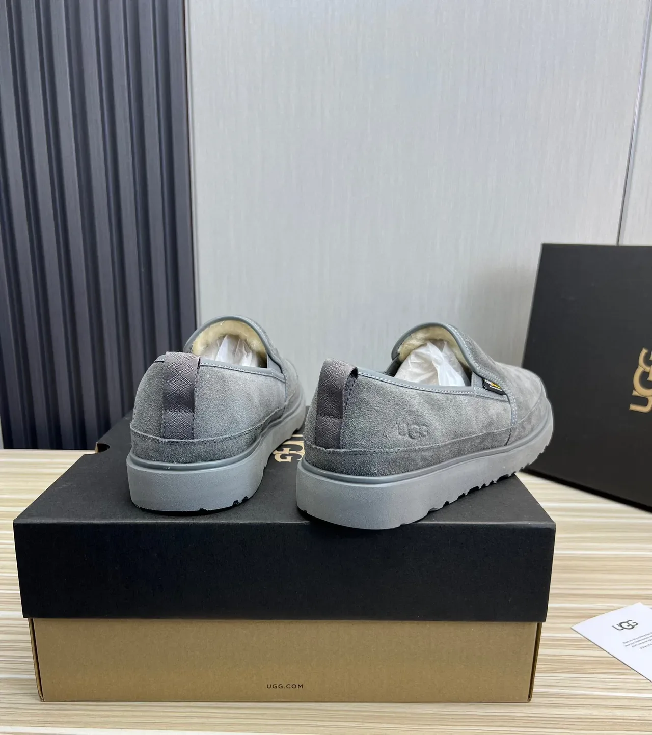 UGG Tasman Gray Suede Shearling-Lined Slip-On Loafers 4