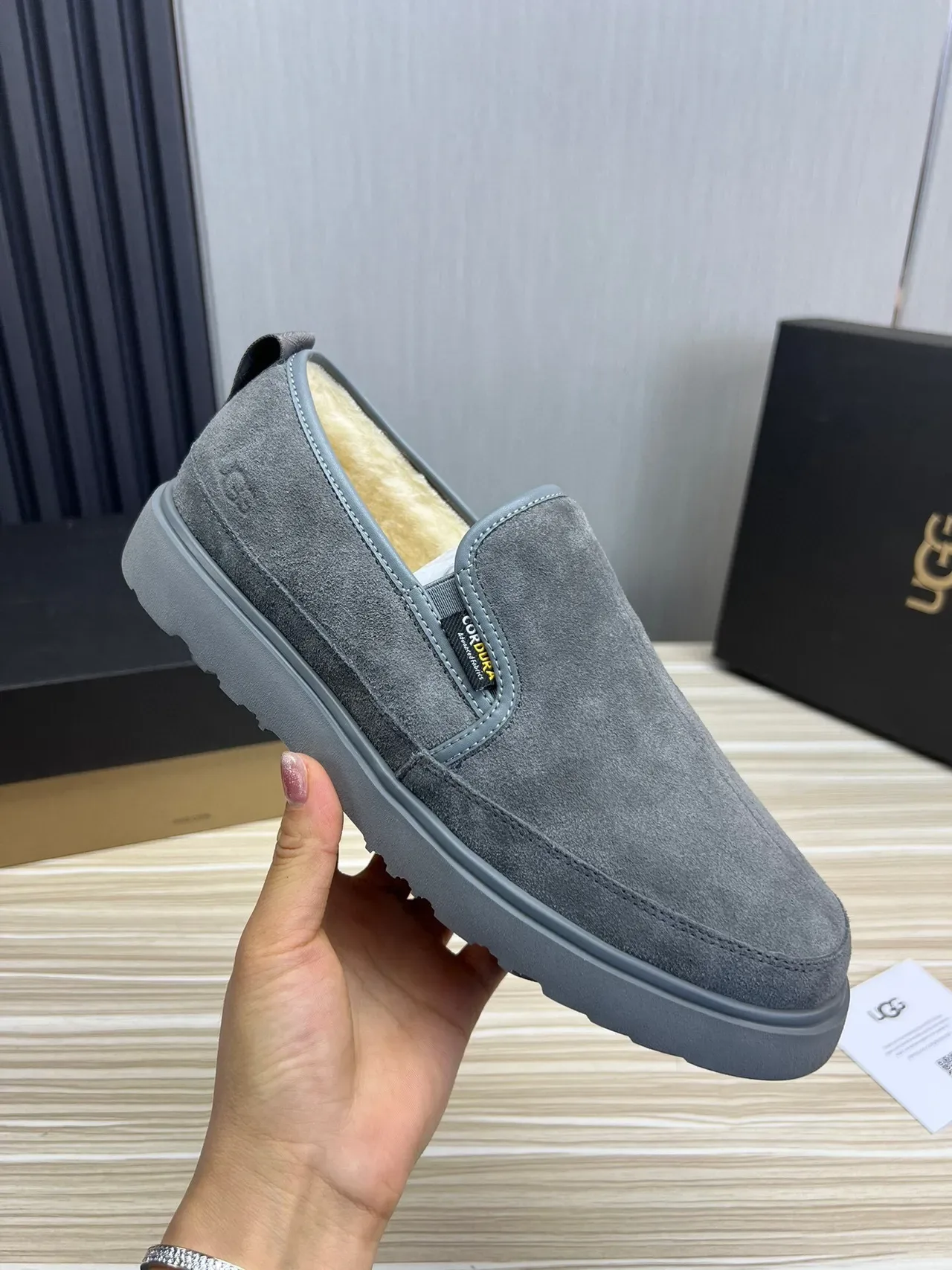 UGG Tasman Gray Suede Shearling-Lined Slip-On Loafers 6