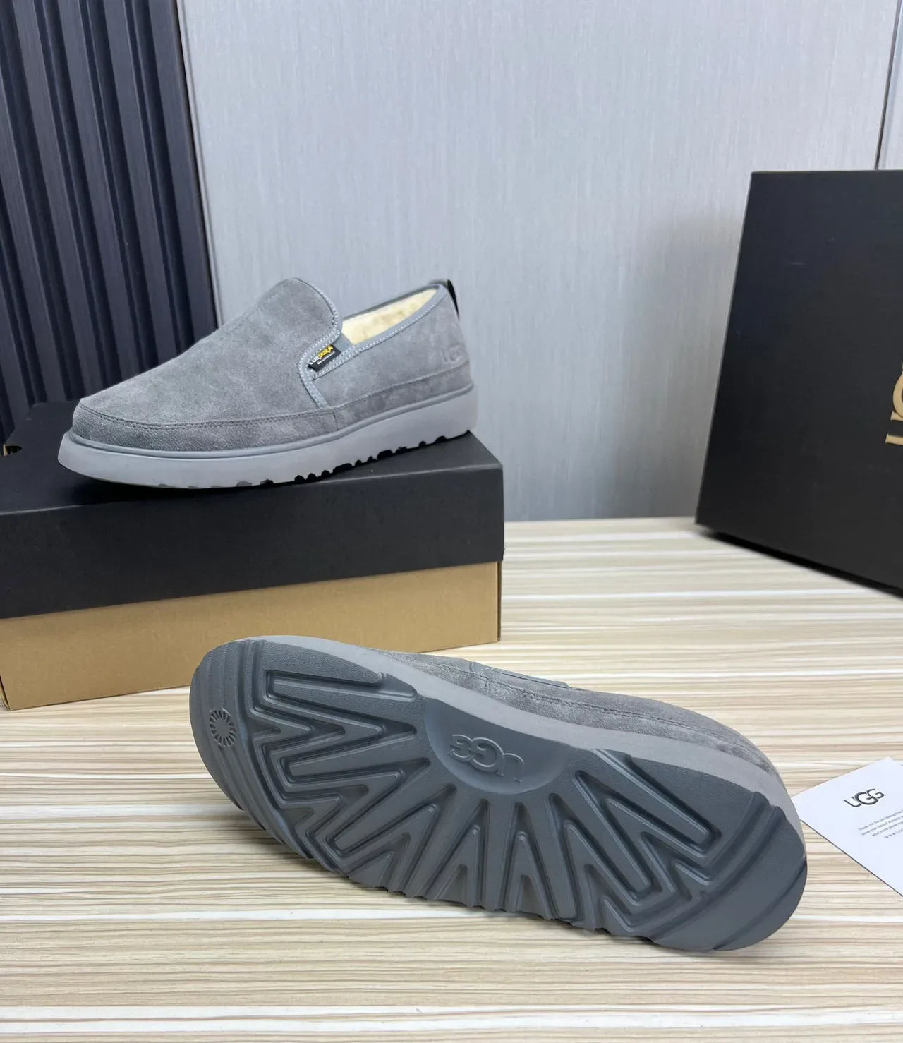 UGG Tasman Gray Suede Shearling-Lined Slip-On Loafers 8