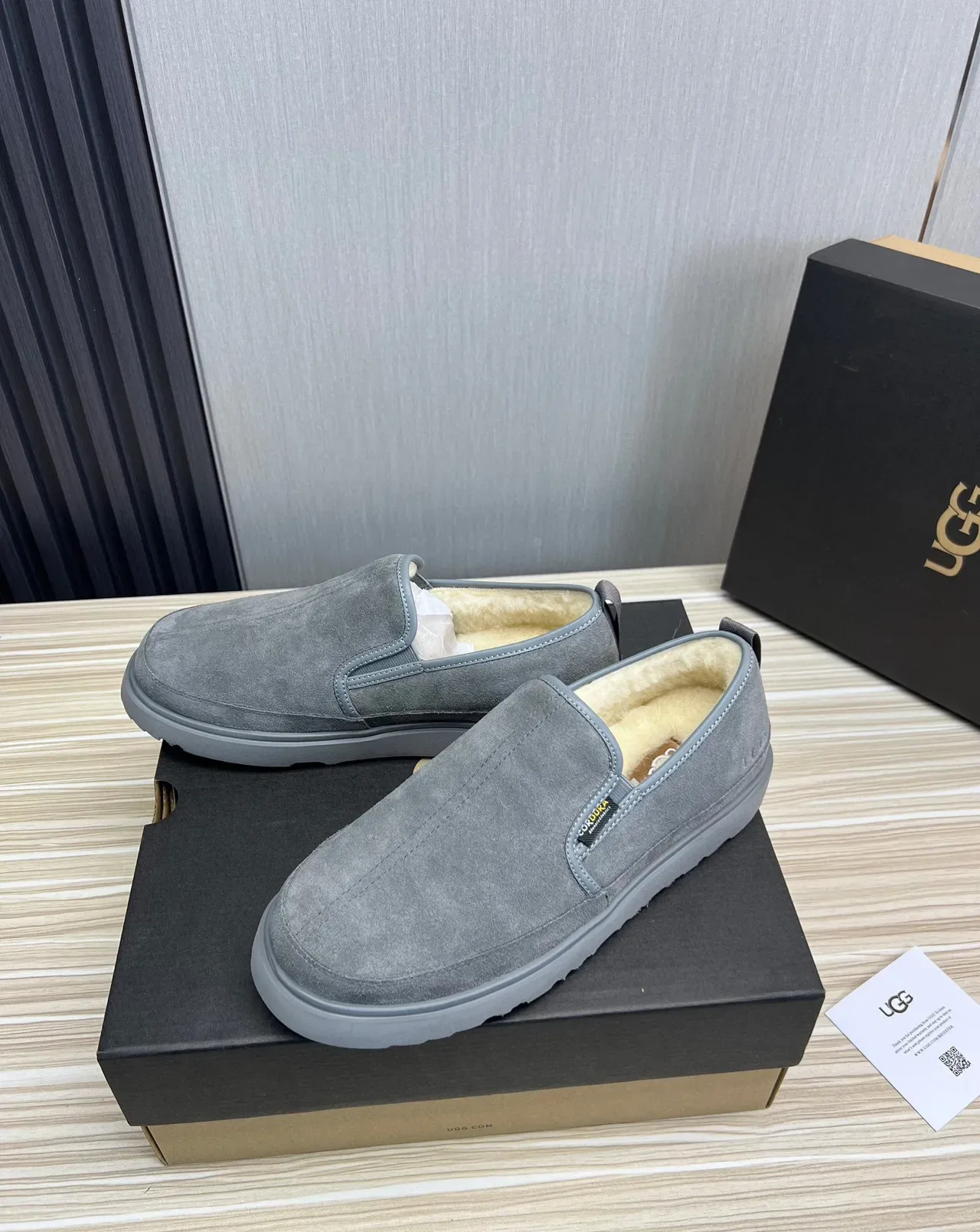 UGG Tasman Gray Suede Shearling-Lined Slip-On Loafers 9
