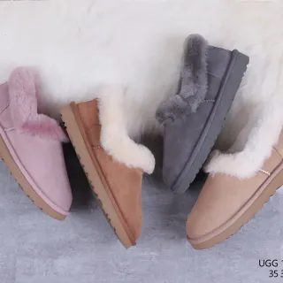 UGG Tasman أحمر بيج جلد أعلى كولار فراء مطوي أحذية كاجوال