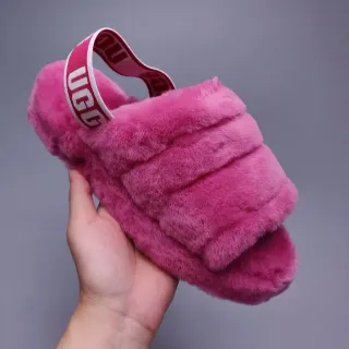 UGG Tasman Pink Plush Faux Fur Slippers