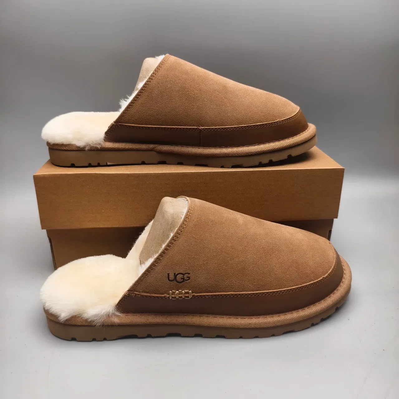 UGG Tasman Tan Suede Shearling-Lined Slippers 5