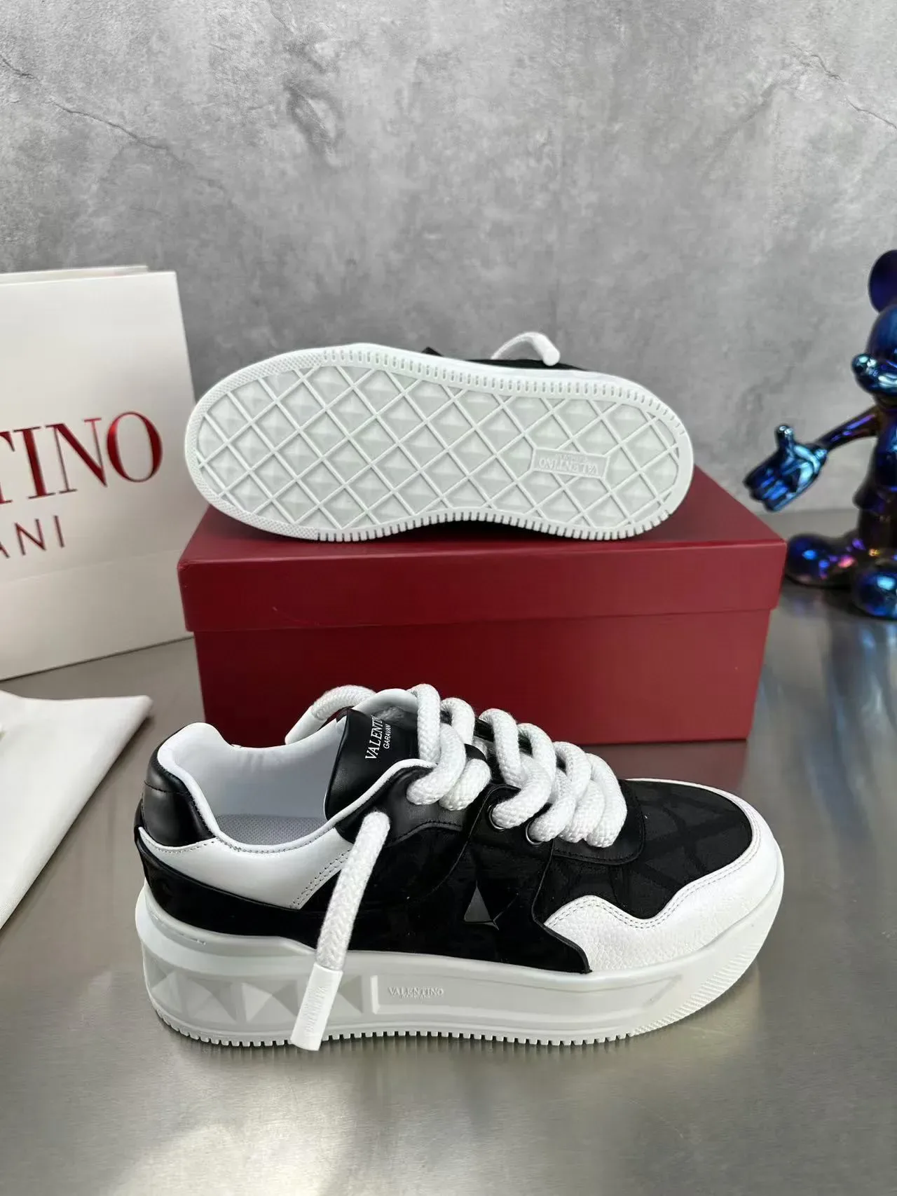 Valentino أسود أبيض كعب منصة سميكة تباين أسلوب حياة رياضي 5