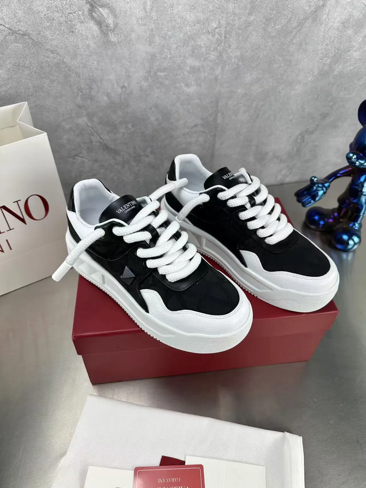 Valentino أسود أبيض كعب منصة سميكة تباين أسلوب حياة رياضي 7