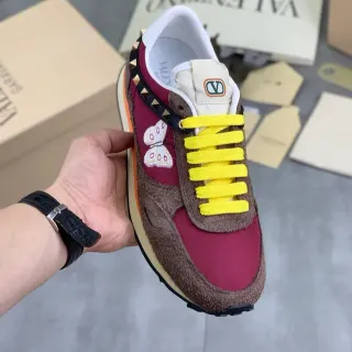 Valentino Burgundy Brown Mixed-Material Upper Embroidered Butterfly Motif Lifestyle Sneakers
