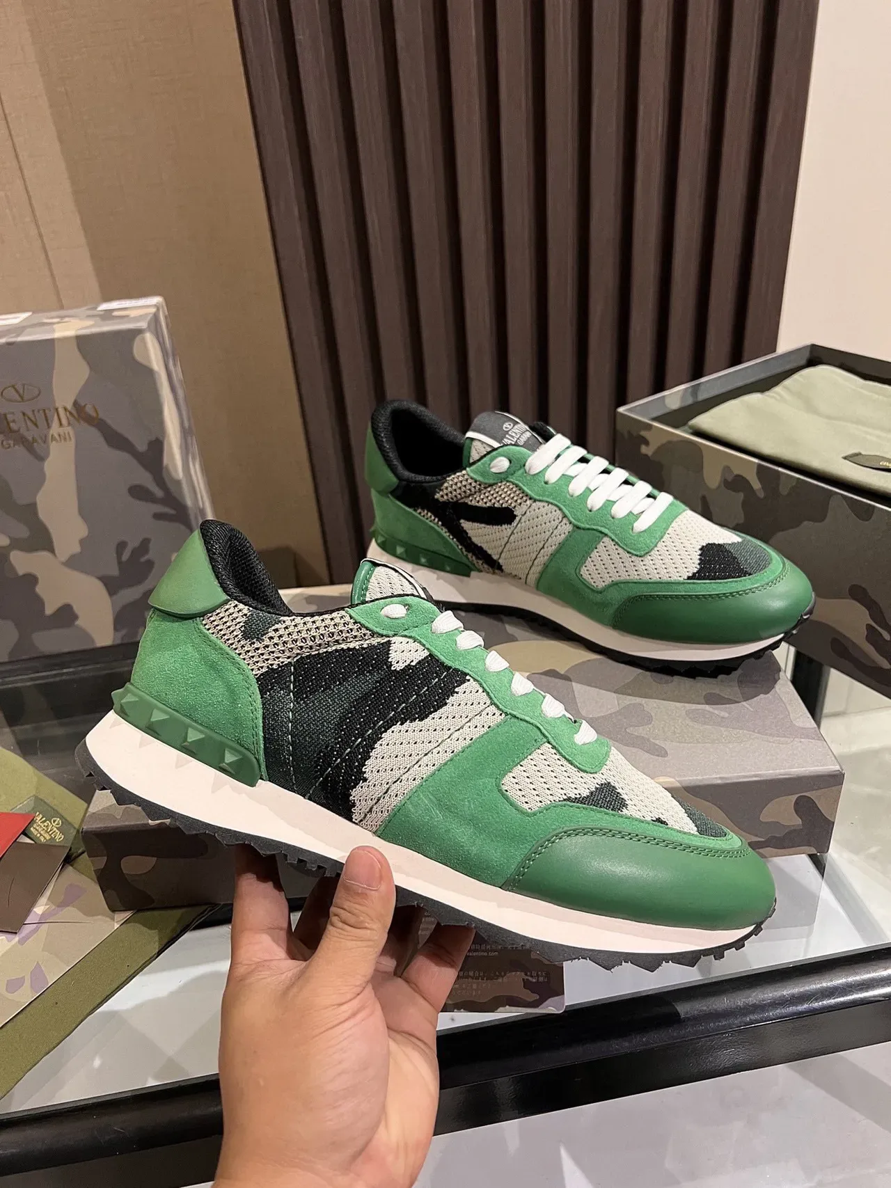Valentino Camouflage Panel Green Lifestyle Sneakers 6