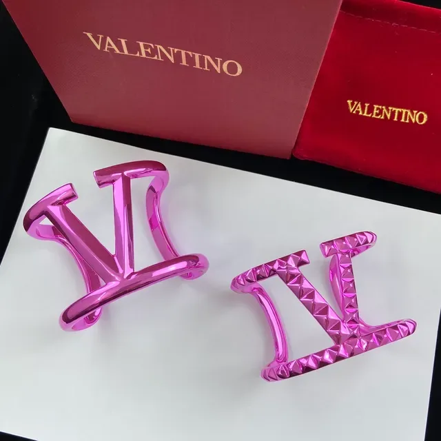 Valentino Pink Metallic Pyramid-Studded Bracelet 2
