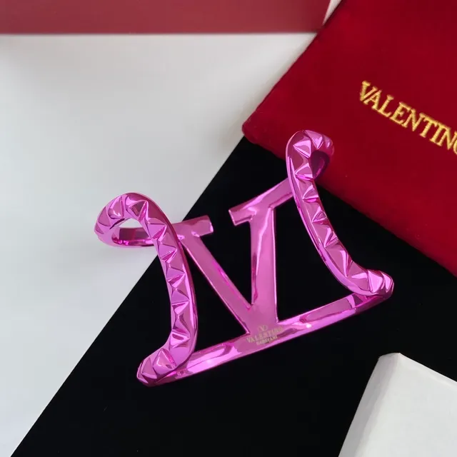 Valentino Pink Metallic Pyramid-Studded Bracelet 4