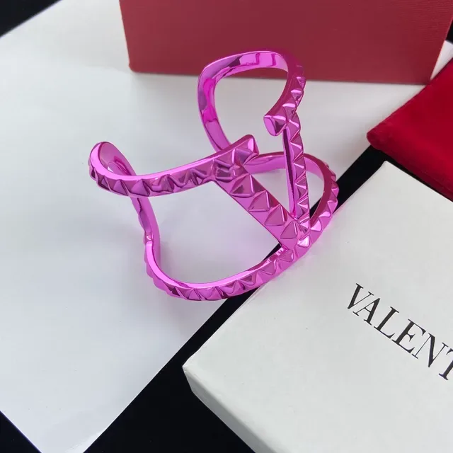 Valentino Pink Metallic Pyramid-Studded Bracelet 5